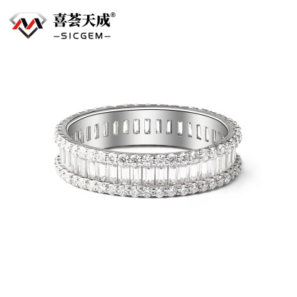 Baguette Round Cut Eternity Ring Band VVS D Color Synthetic Moissanite S925 Unisex Ring