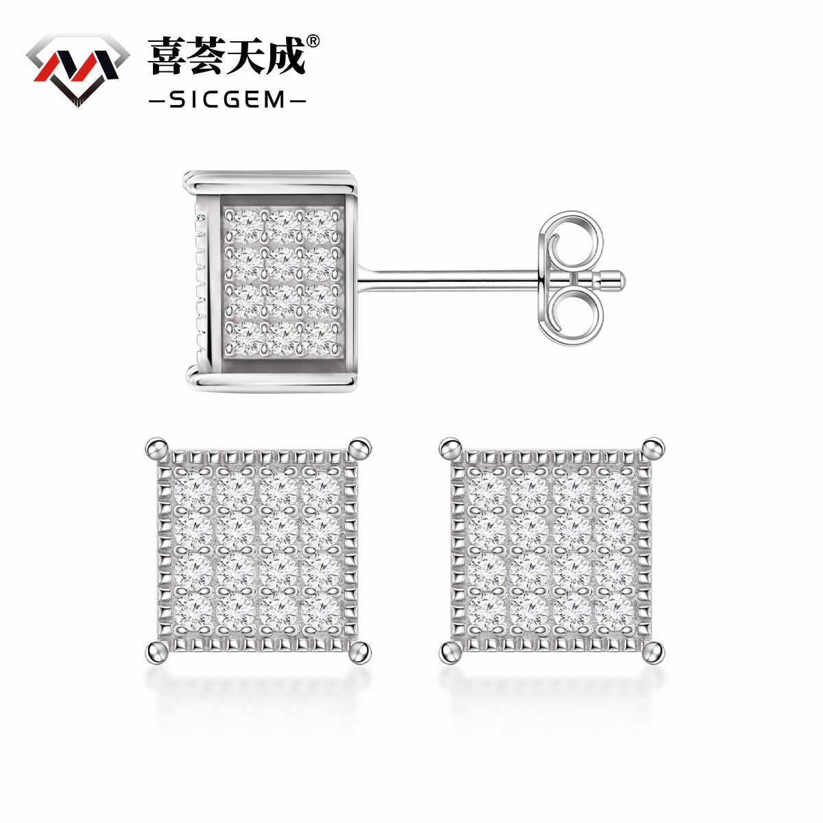 1.7ct Round Hip Hop Iced Out Cubic Earrings D Color Synthetic Moissanite S925 Stud Unisex Earrings