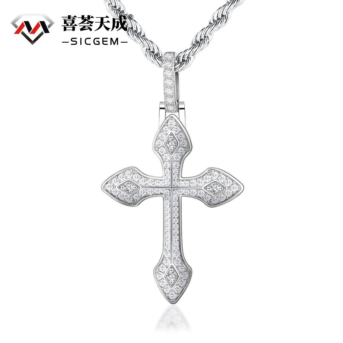 S925 1.7ct Round Pointed Cross Necklace D Color Synthetic Moissanite Unisex Pendant Necklace