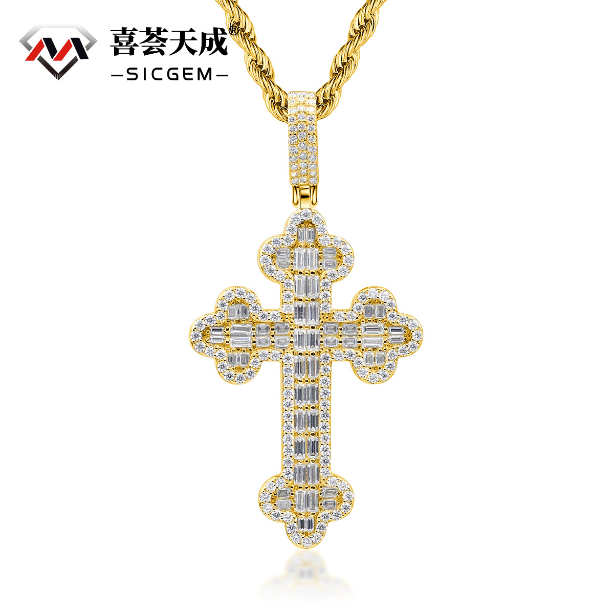 S925 VVS Synthetic Moissanite Exquisite Hip Hop Punk Bling Cross Pendant Necklace Mother's Day Anniversary Gift