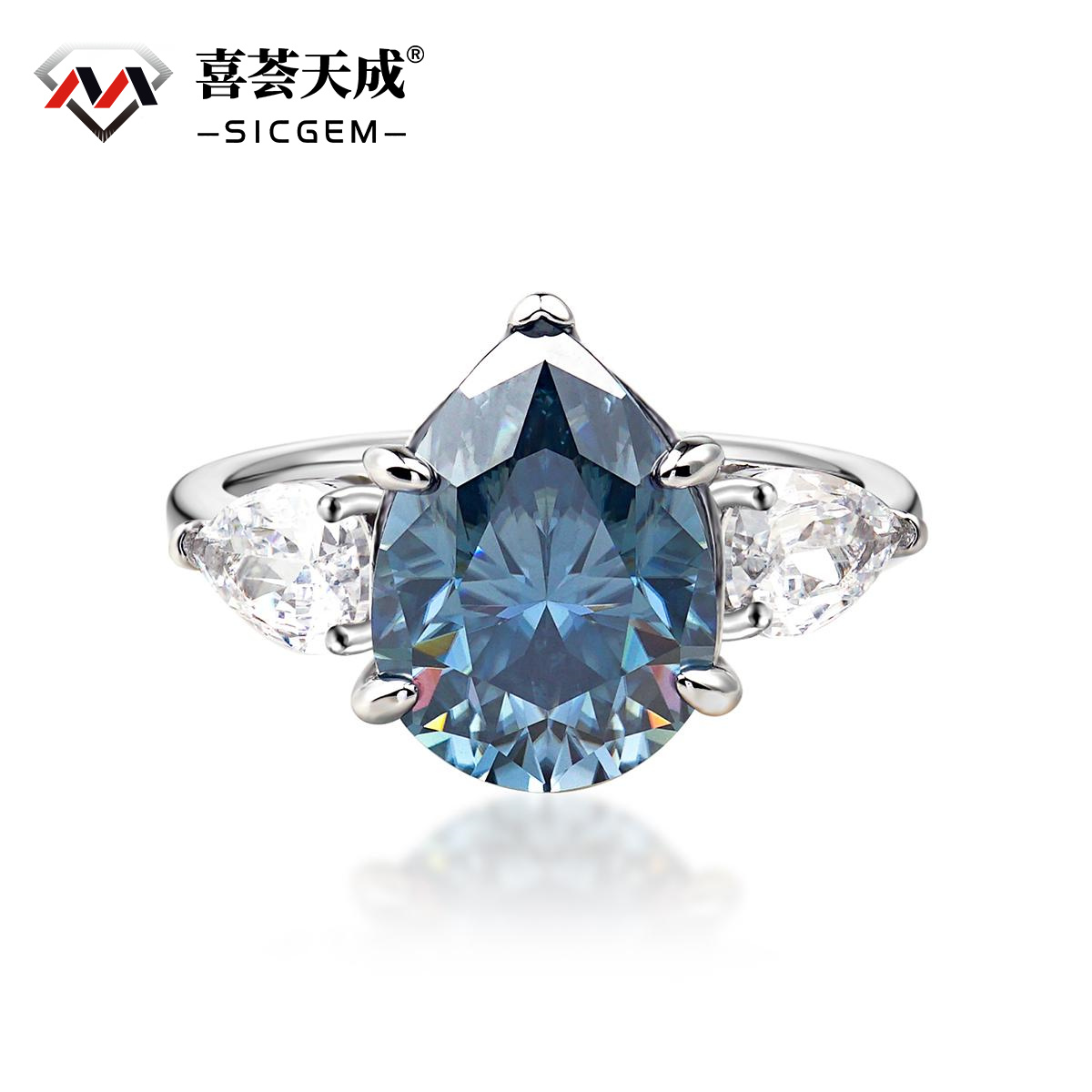 6ct Pear Synthetic Moissanite Three Stones Ring In 925 Sterling Silver