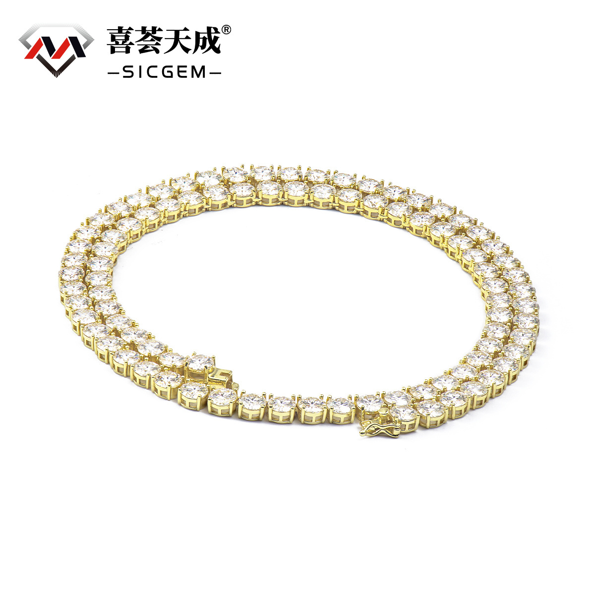 S925 Silver Hip Hop Synthetic Moissanite Tennis Chain