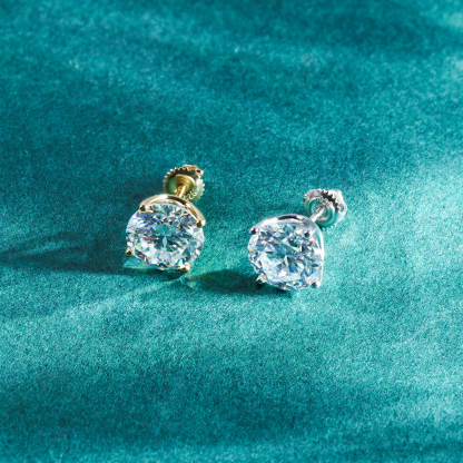 Solitaire Four Prong Earrings Butterfly/Screw Back Stud D-Color Moissanite & S925
