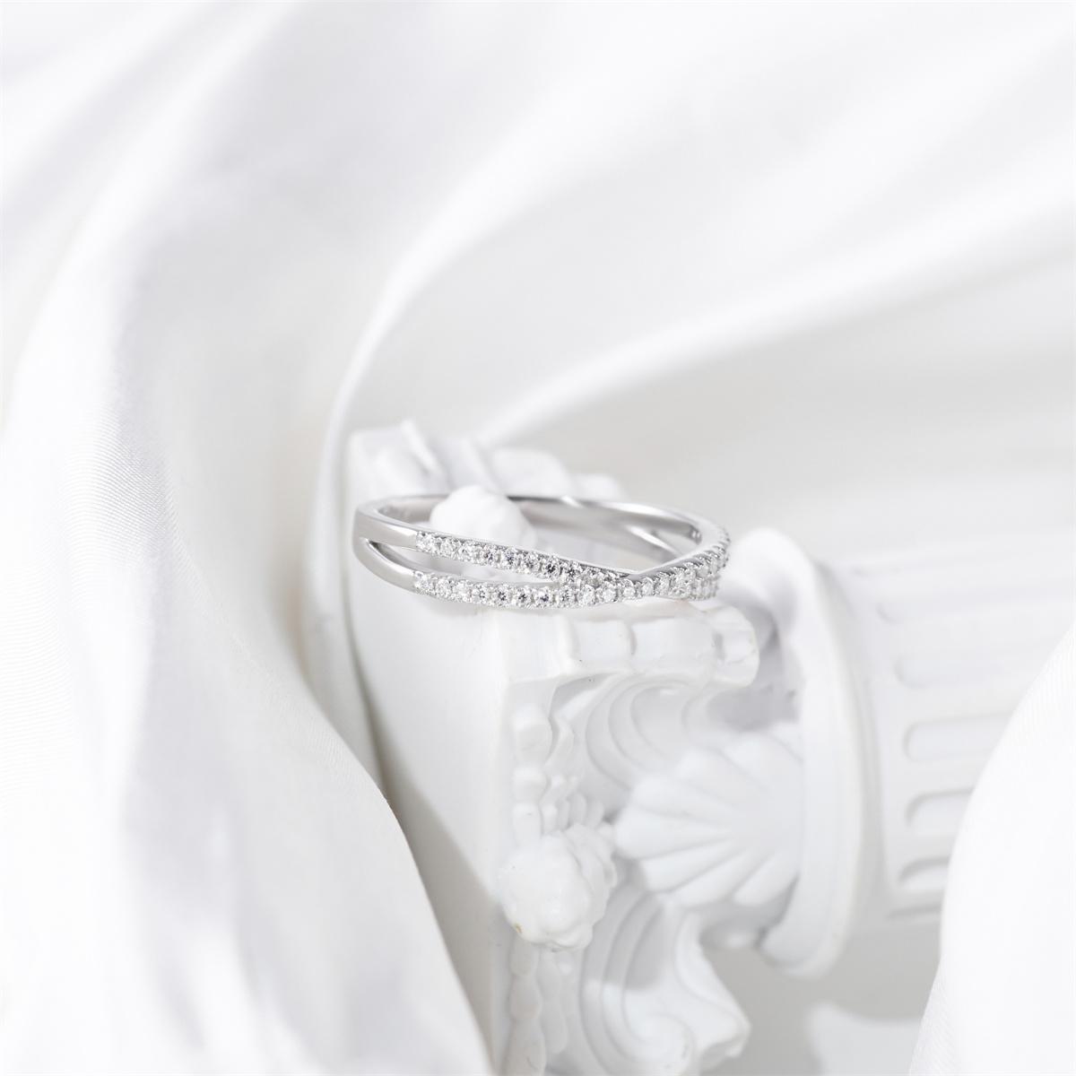 Delzzad Crossover Ring Engagement Wedding Ring Band Synthetic Moissanite S925 X Ring Criss Cross Ring Twisted Band Jewelry Perfect Birthday Engagement Wedding Anniversary Gift