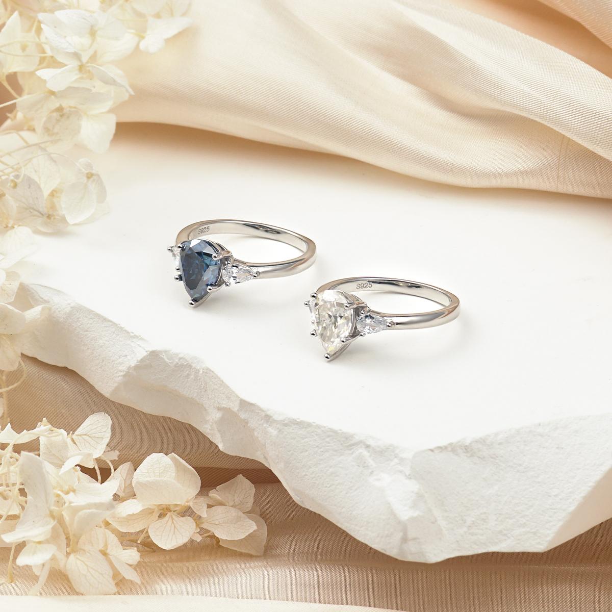 2ct Pear Synthetic Moissanite Three Stones Ring In 925 Sterling Silver