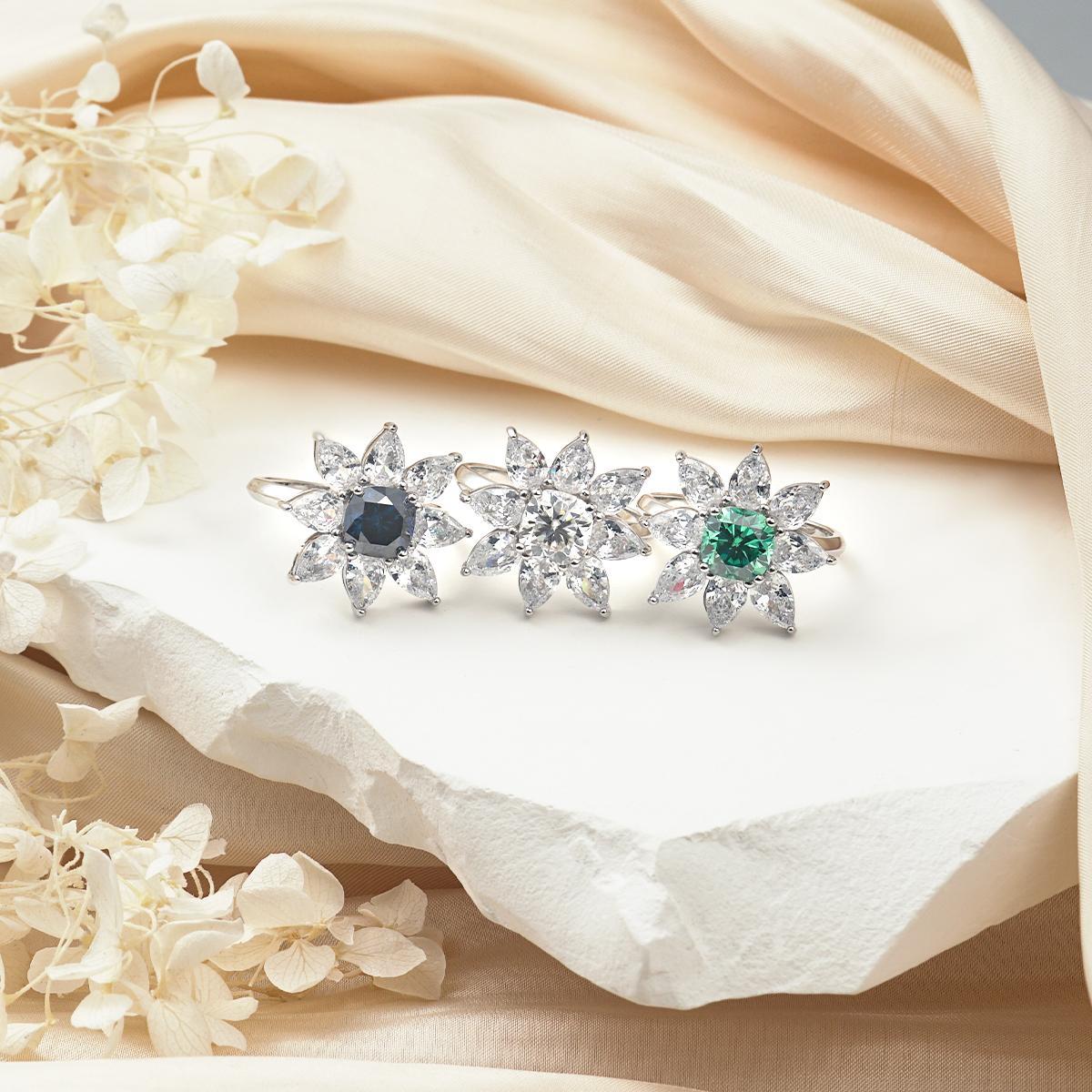 2ct Cushion Synthetic Moissanite Flower Ring In 925 Sterling Silver