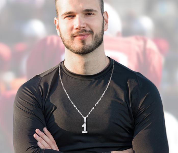 S925 SYNTHETIC MOISSANITE ICED OUT LARGE NUMBER NECKLACE PENDANT