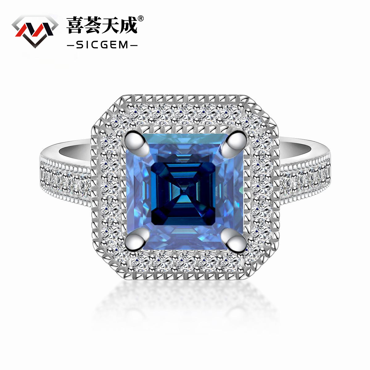 3ct Square Synthetic Moissanite Asscher Cut Halo Ring In 925 Sterling Silver