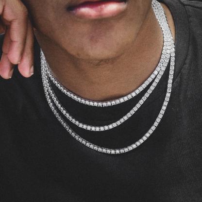 S925 Silver Hip Hop Synthetic Moissanite Tennis Chain