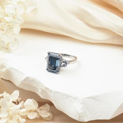 10ct Octagon Synthetic Moissanite Three Stones Ring In 925 Sterling Silver