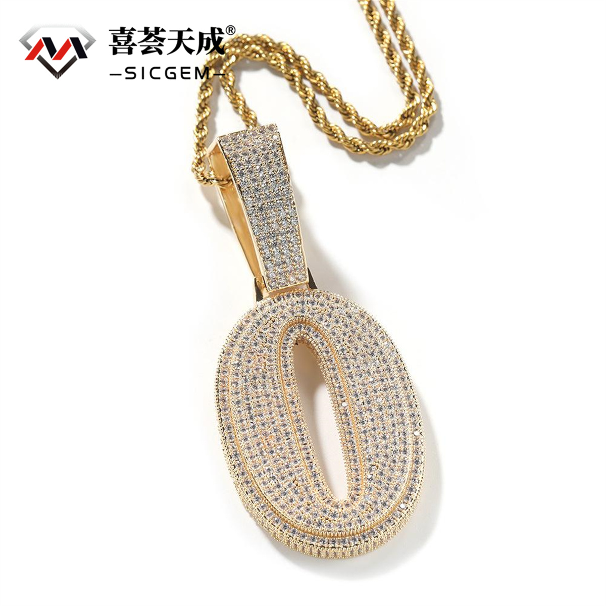 ZIRCONIA HIP HOP LARGE NUMBER PENDANT NECKLACE