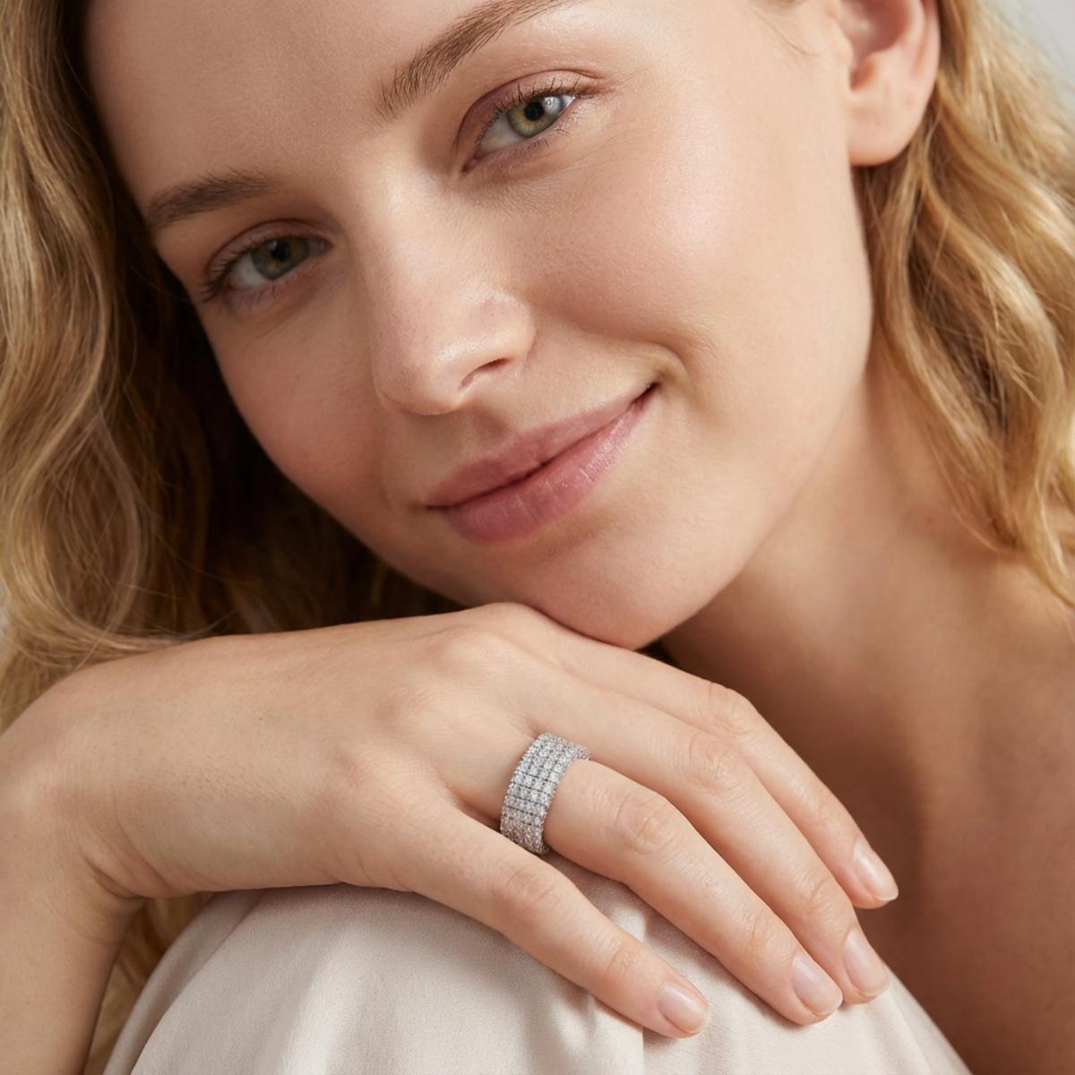 Infinite Sparkle 4-Row Eternity Ring Dakota Engagement Ring Band Wedding Ring Synthetic Moissanite Ring Jewelry S925/Copper Band