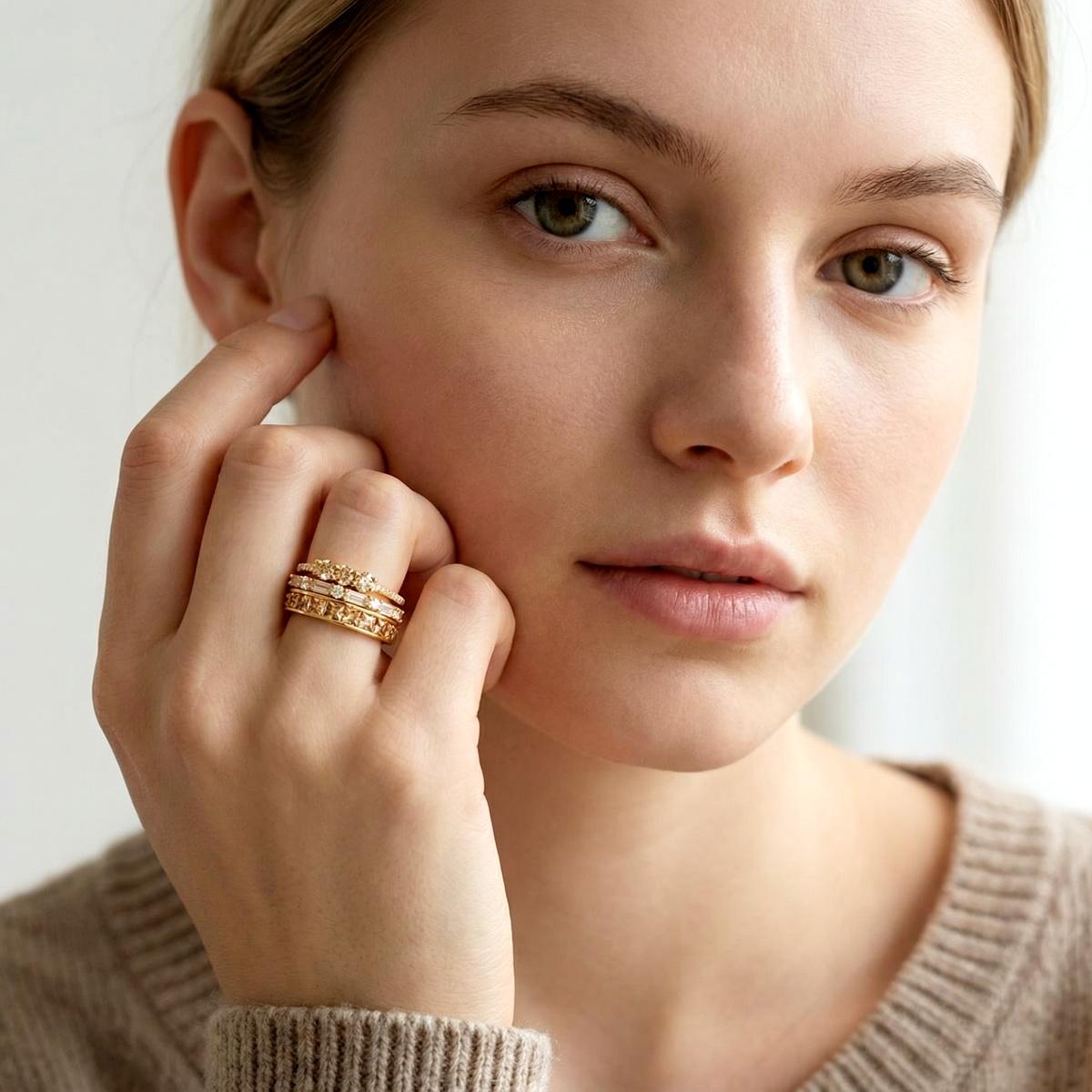 Eternal Trinity Harmony Set Vintage Ring Band Champagne Stacking Ring Synthetic Moissanite Ring Jewelry S925