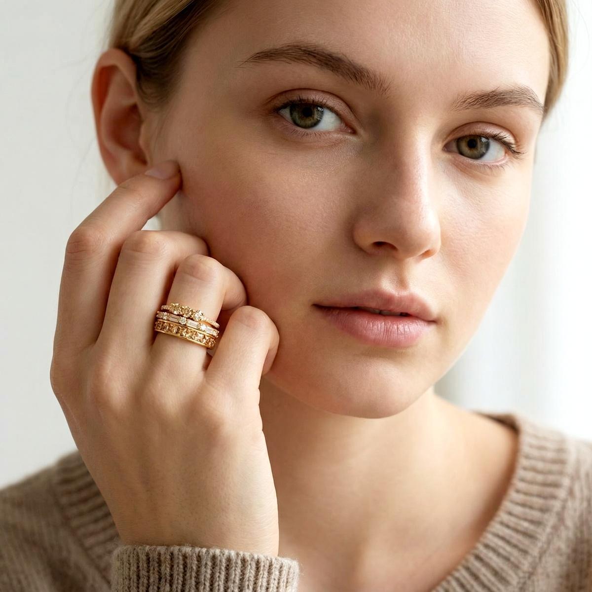 Eternal Trinity Harmony Set Vintage Ring Band Champagne Stacking Ring Synthetic Moissanite Ring Jewelry S925