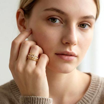 Eternal Trinity Harmony Set Vintage Ring Band Champagne Stacking Ring Synthetic Moissanite Ring Jewelry S925