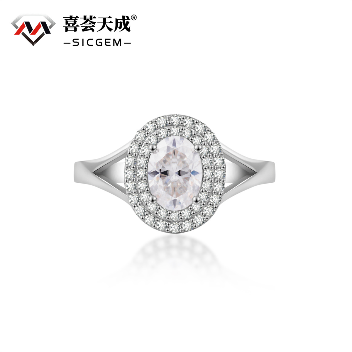 1ct Oval Synthetic Moissanite Double Halo Ring In 925 Sterling Silver Ring Band Jewelry Perfect Birthday Engagement Wedding Anniversary Gift for Women