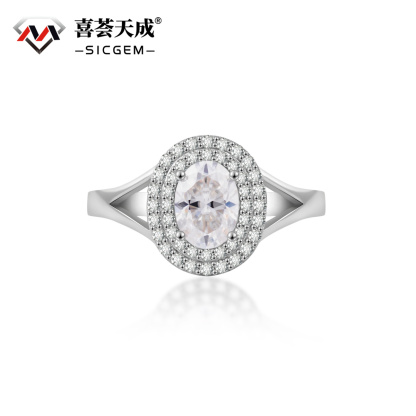 1ct Oval Synthetic Moissanite Double Halo Ring In 925 Sterling Silver Ring Band Jewelry Perfect Birthday Engagement Wedding Anniversary Gift for Women
