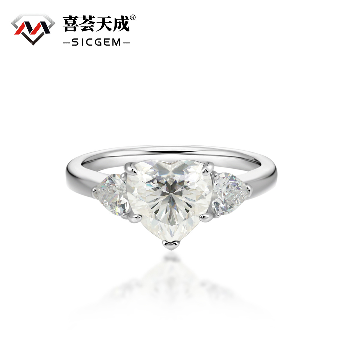 2ct Heart Synthetic Moissanite Three Stones Ring In 925 Sterling Silver