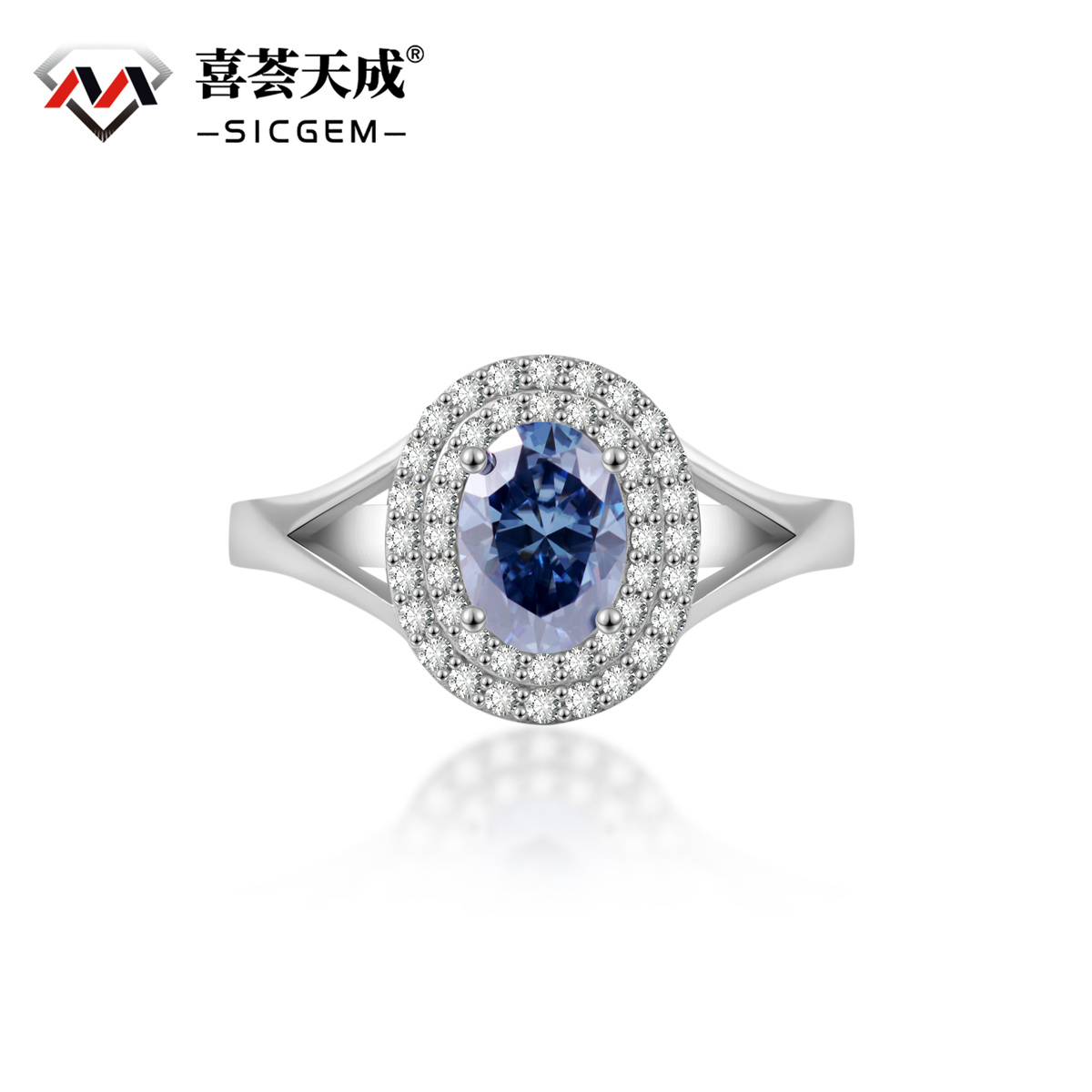 1ct Oval Synthetic Moissanite Double Halo Ring In 925 Sterling Silver Ring Band Jewelry Perfect Birthday Engagement Wedding Anniversary Gift for Women