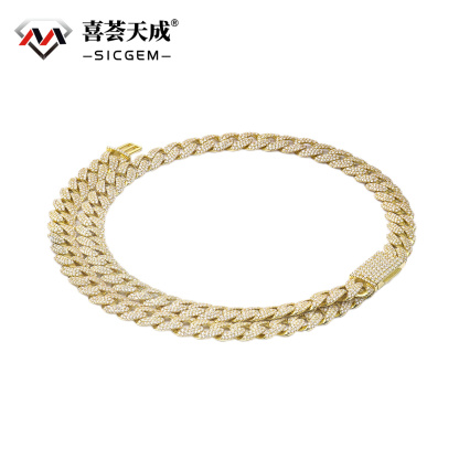 01style S925 VVS Synthetic Moissanite Hip Hop Unisex Cuban Link Necklace Chain