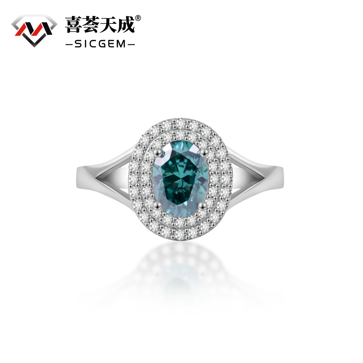 1ct Oval Synthetic Moissanite Double Halo Ring In 925 Sterling Silver Ring Band Jewelry Perfect Birthday Engagement Wedding Anniversary Gift for Women