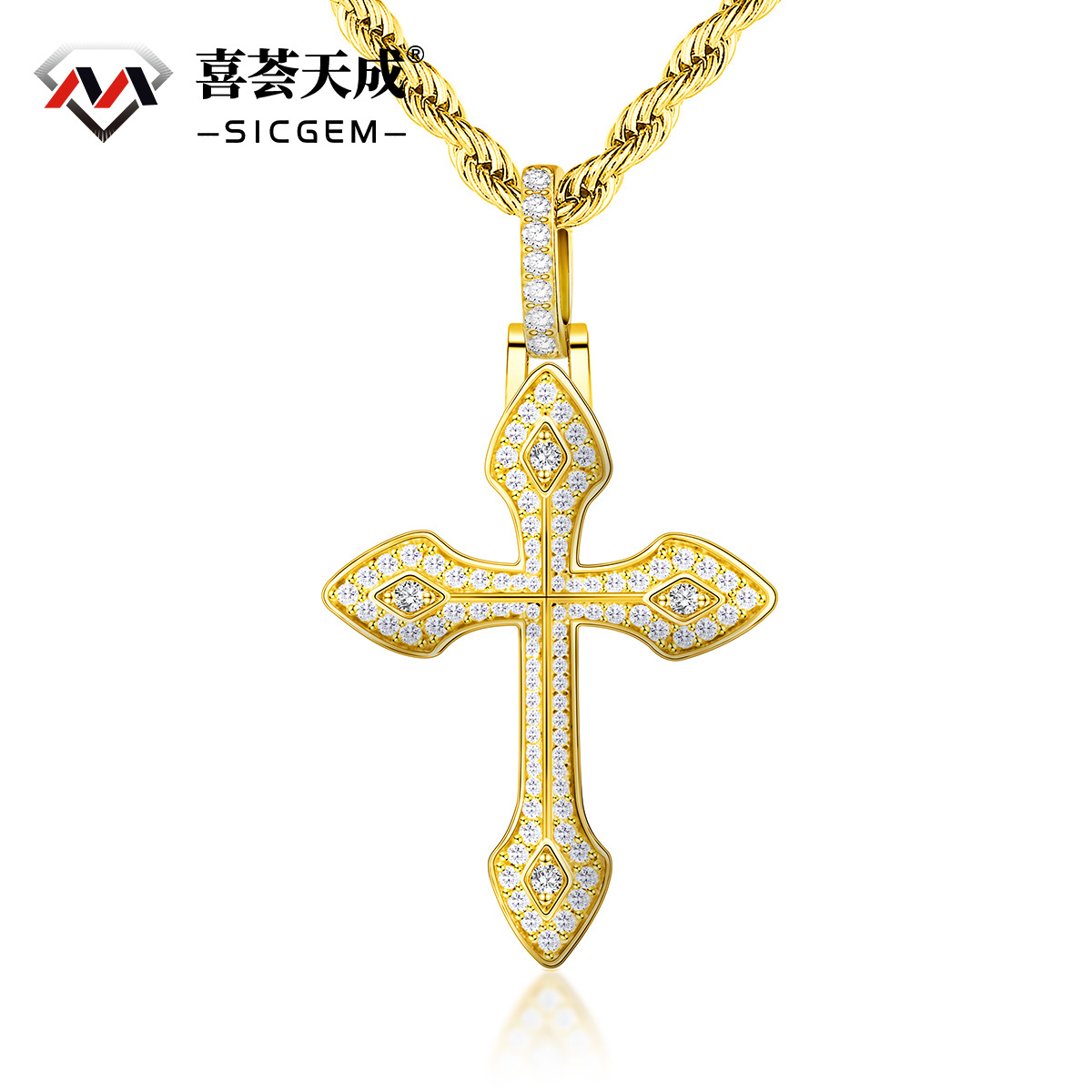 S925 1.7ct Round Pointed Cross Necklace D Color Synthetic Moissanite Unisex Pendant Necklace