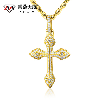 S925 1.7ct Round Pointed Cross Necklace D Color Synthetic Moissanite Unisex Pendant Necklace