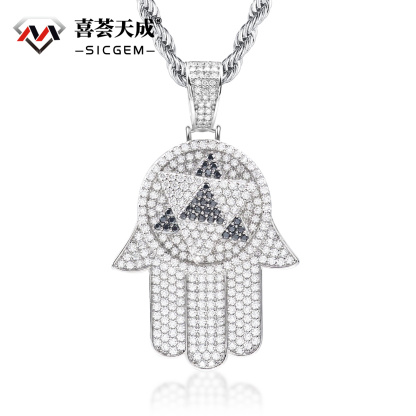 S925 2ct VVS Synthetic Moissanite Rotatable Bling Hand Charm Palm Pendant Necklace Anniversary Gift