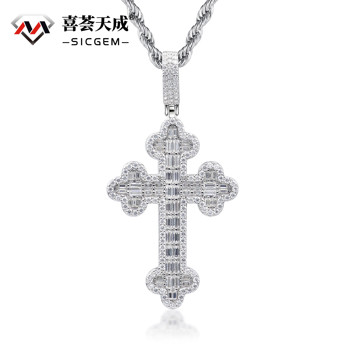 S925 VVS Synthetic Moissanite Exquisite Hip Hop Punk Bling Cross Pendant Necklace Mother's Day Anniversary Gift