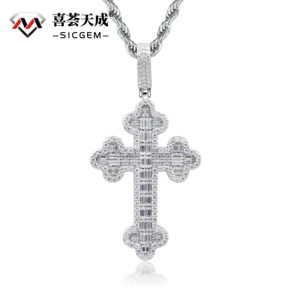 S925 VVS Synthetic Moissanite Exquisite Hip Hop Punk Bling Cross Pendant Necklace Mother's Day Anniversary Gift