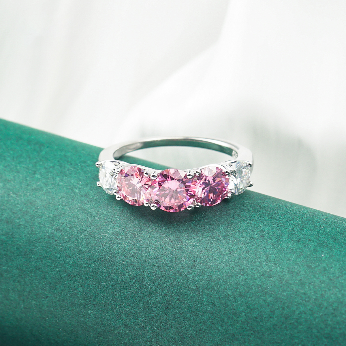 3.6ct Round Synthetic Moissanite Pink Rose Ring S925