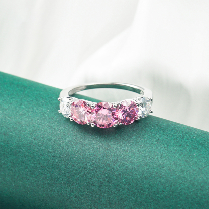 3.6ct Round Synthetic Moissanite Pink Rose Ring S925