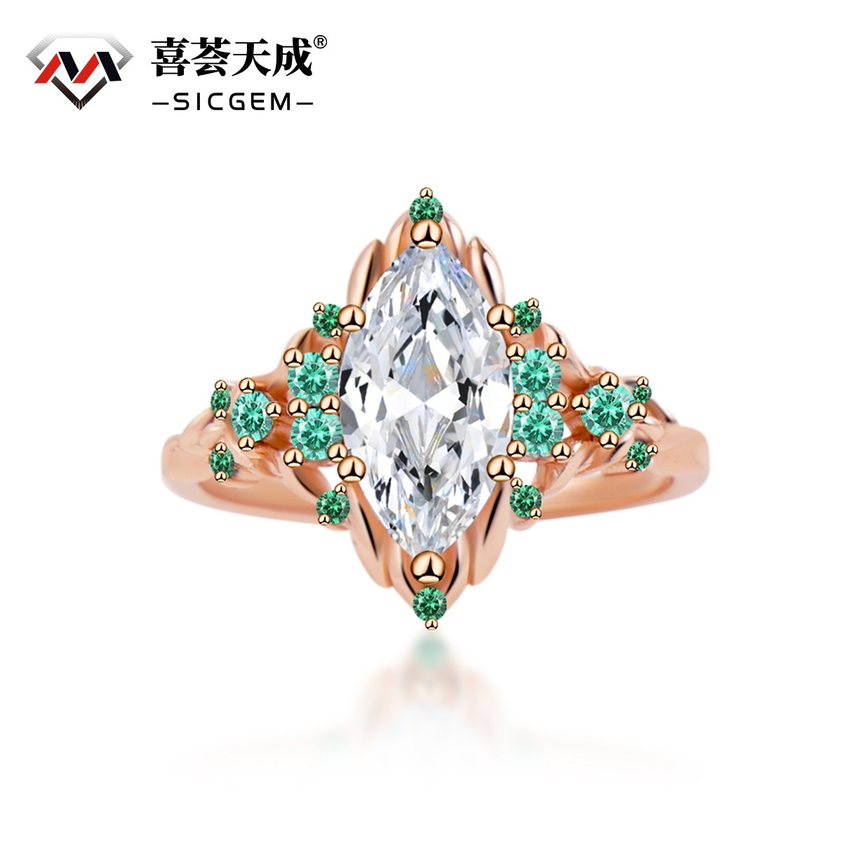 Delzzad 2.2ct Royal Marquise Promise Ring Synthetic Moissanite Ring