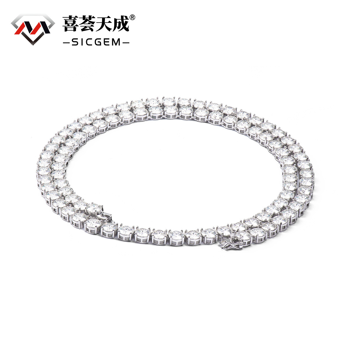 S925 Silver Hip Hop Synthetic Moissanite Tennis Chain