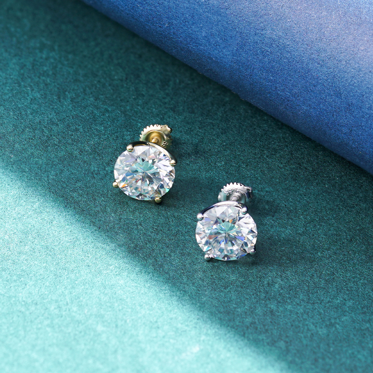 Solitaire Four Prong Earrings Butterfly/Screw Back Stud D-Color Moissanite & S925