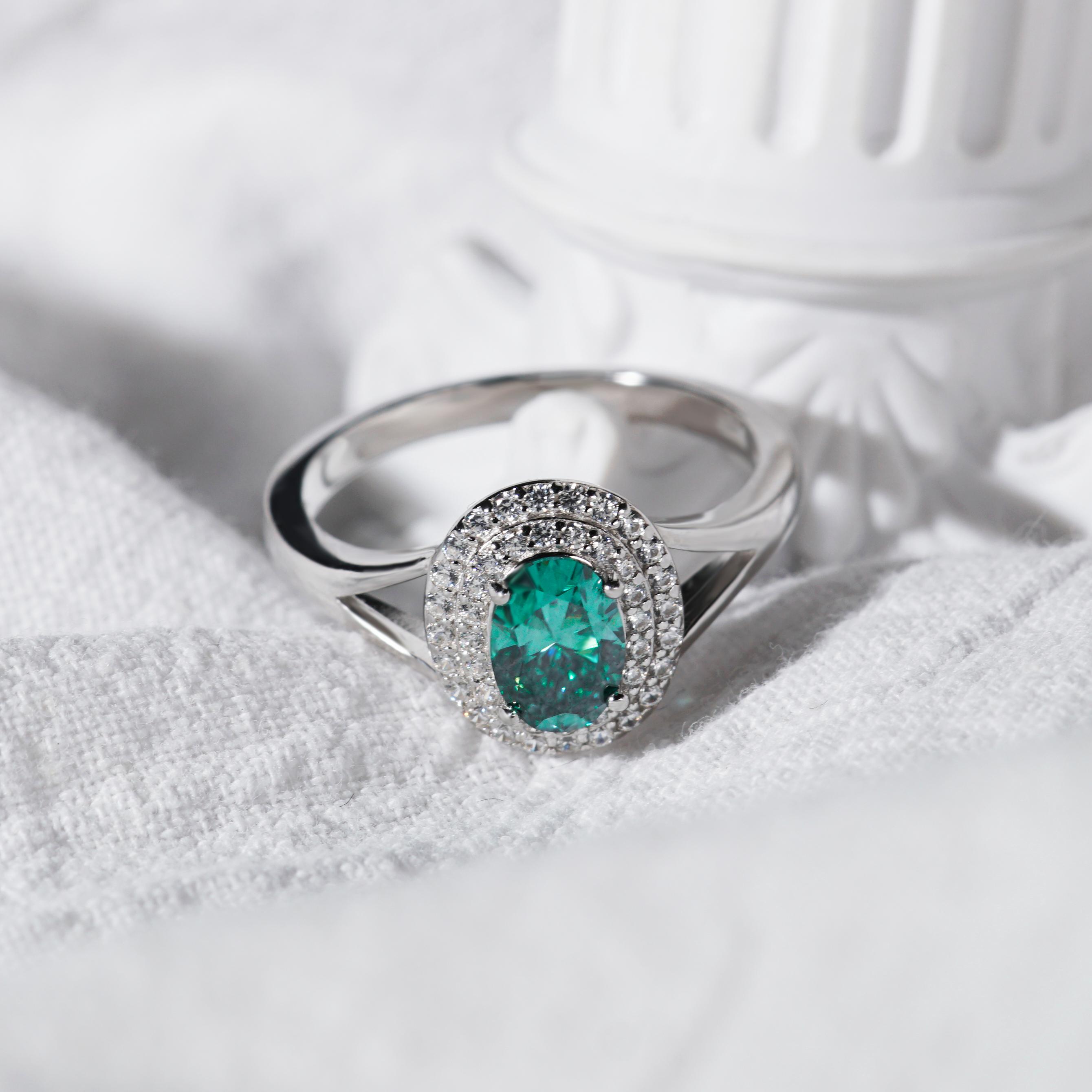 1ct Oval Synthetic Moissanite Double Halo Ring In 925 Sterling Silver Ring Band Jewelry Perfect Birthday Engagement Wedding Anniversary Gift for Women