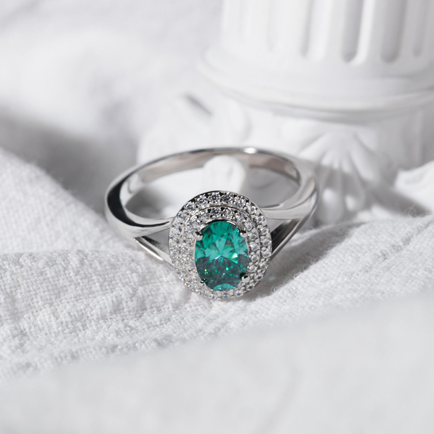 1ct Oval Synthetic Moissanite Double Halo Ring In 925 Sterling Silver Ring Band Jewelry Perfect Birthday Engagement Wedding Anniversary Gift for Women