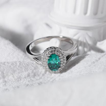 1ct Oval Synthetic Moissanite Double Halo Ring In 925 Sterling Silver Ring Band Jewelry Perfect Birthday Engagement Wedding Anniversary Gift for Women
