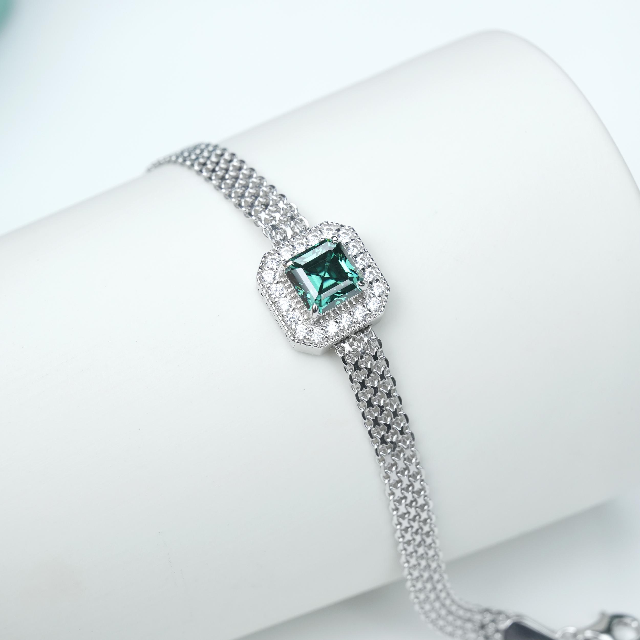2ct Asscher Green Synthetic Moissanite Bracelet S925
