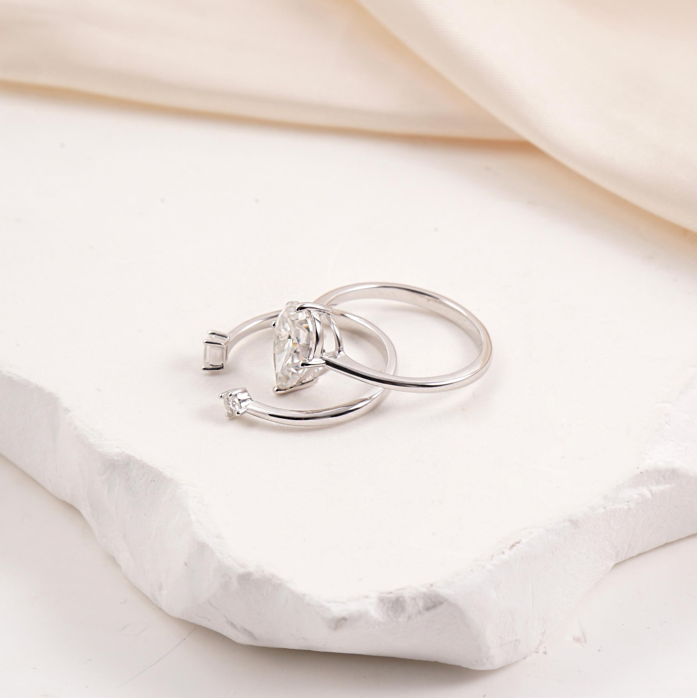 Pear Ring Band Open Stacking Ring Synthetic Moissanite Ring Jewelry S925
