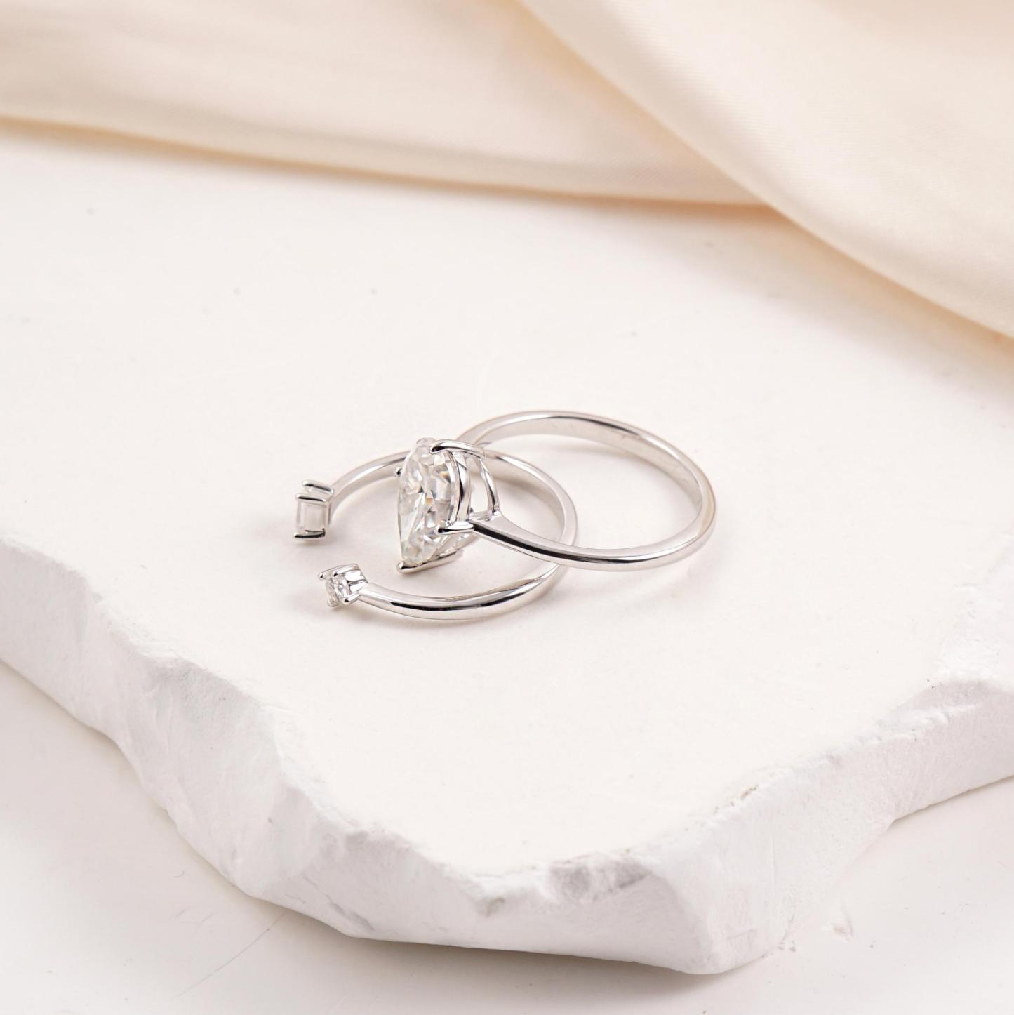 Pear Ring Band Open Stacking Ring Synthetic Moissanite Ring Jewelry S925