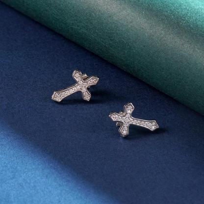 Hip Hop Bling Cross Stud Earrings S925 D Color VVS Synthetic Moissanite Unisex Earrings