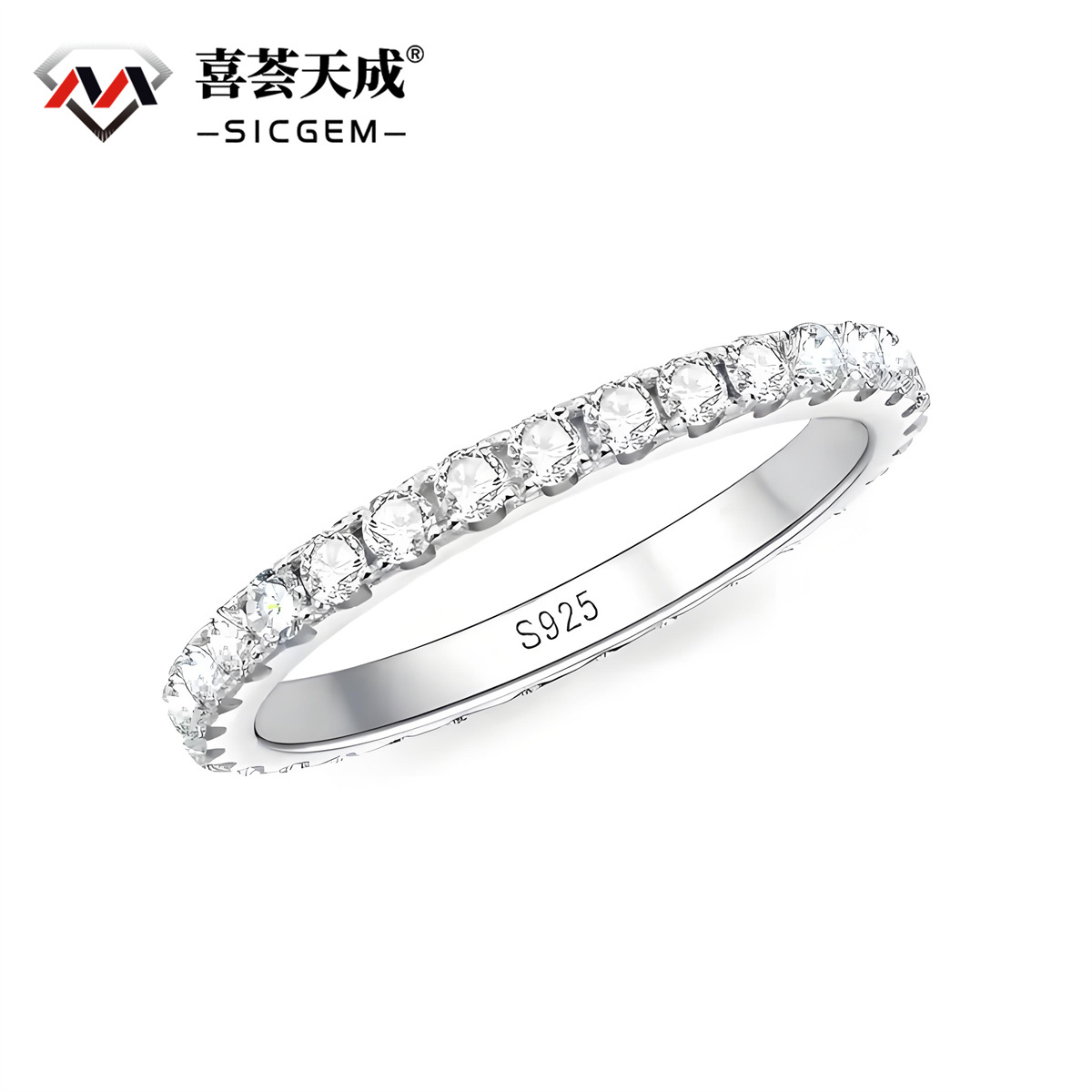 S925 VVS D Color Synthetic Moissanite Eternity Ring Band Anniversary Mother's Day Gifts For Women Men
