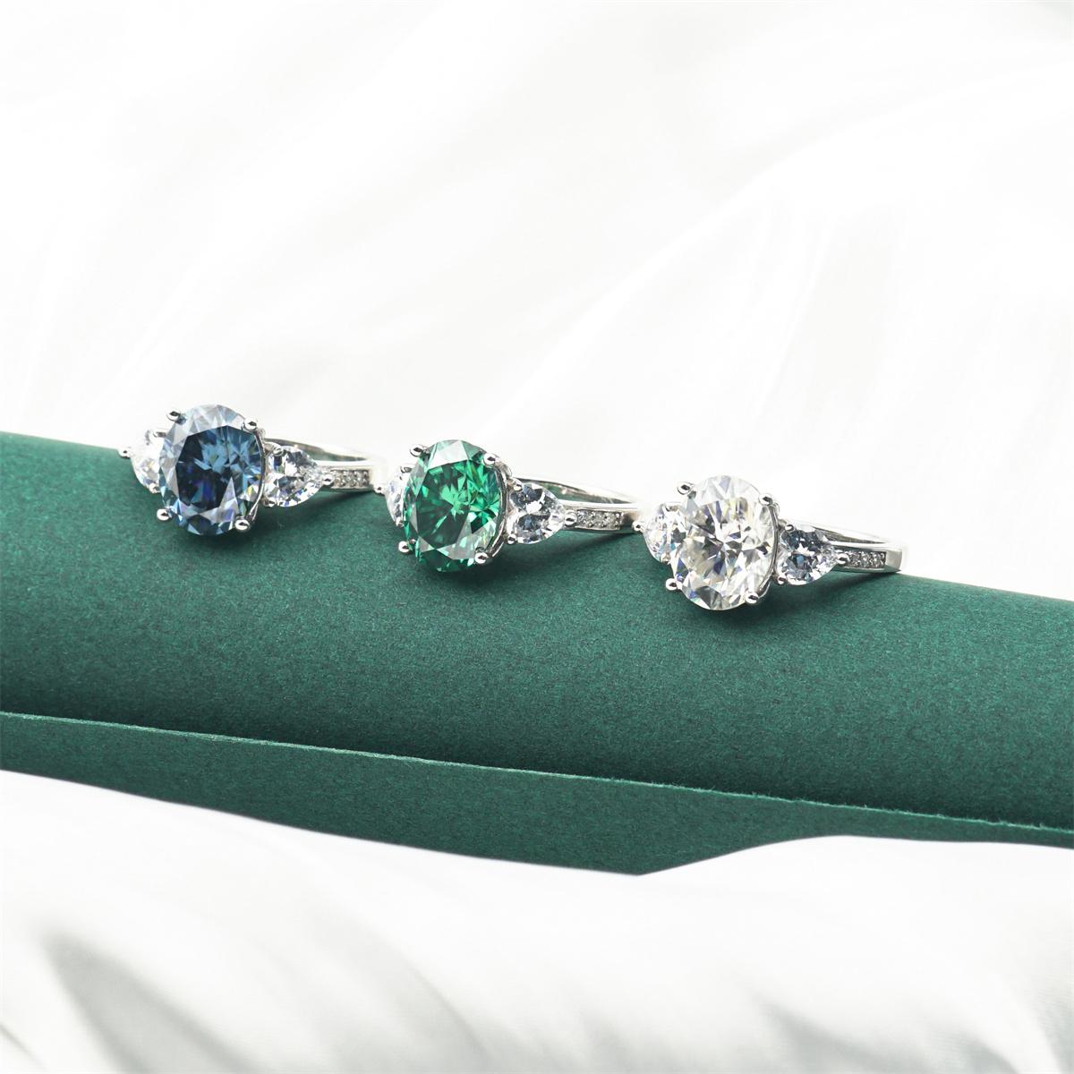 5ct Oval Synthetic Moissanite Three Stones Ring In 925 Sterling Silver