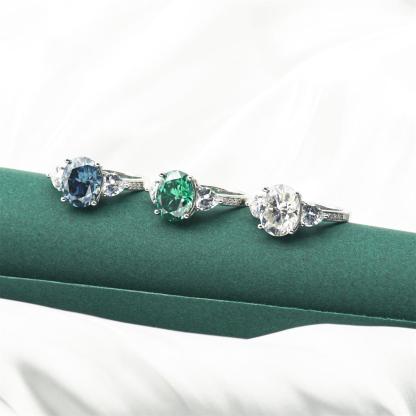 5ct Oval Synthetic Moissanite Three Stones Ring In 925 Sterling Silver