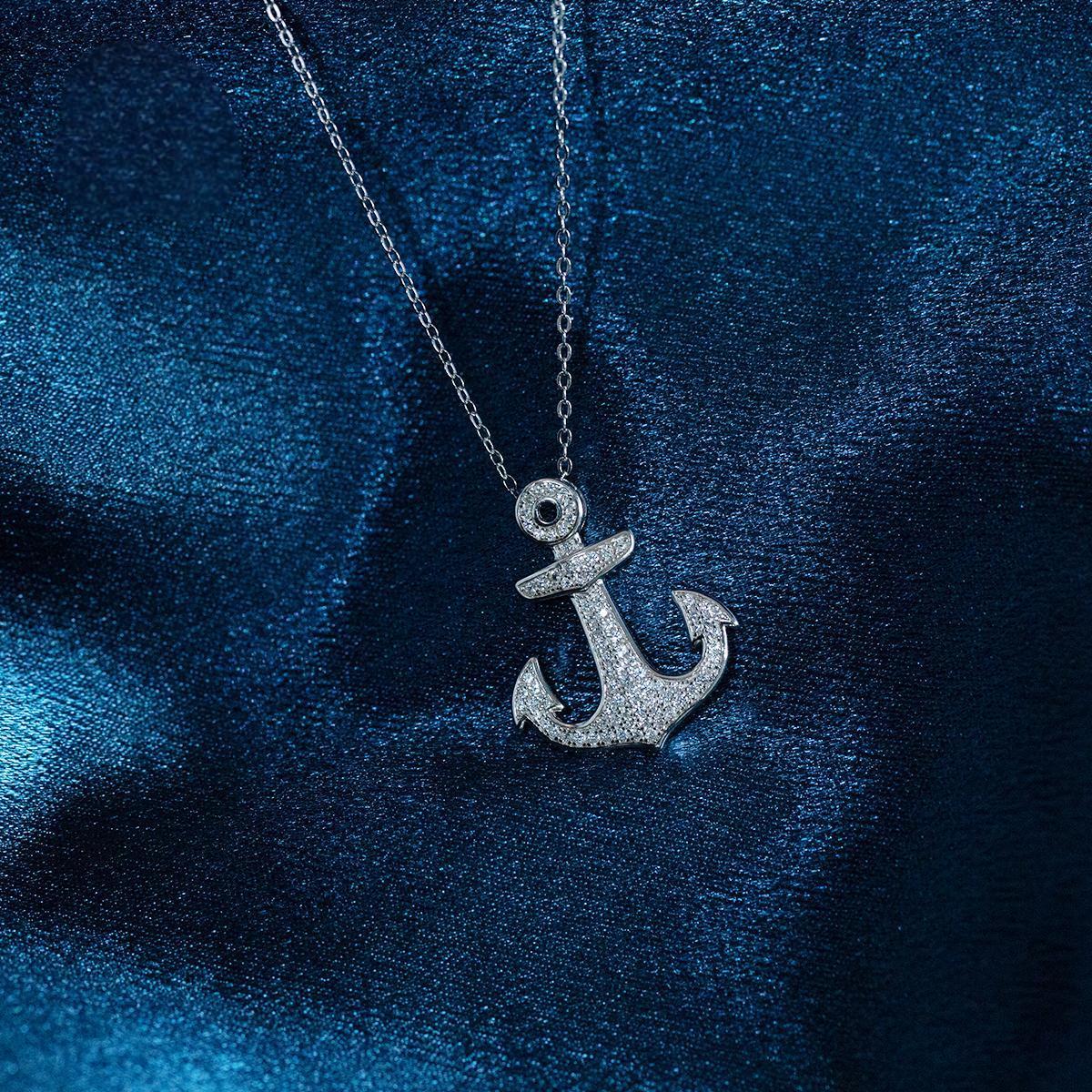 S925 SYNTHETIC MOISSANITE ICED OUT ANCHOR CHARM NECKLACE