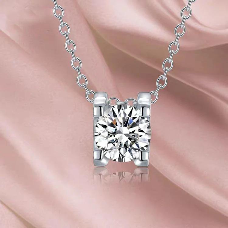 S925 1CT ROUND CUT SYNTHETIC MOISSANITE CLASSIC SOLITAIRE PRONG PENDANT NECKLACE