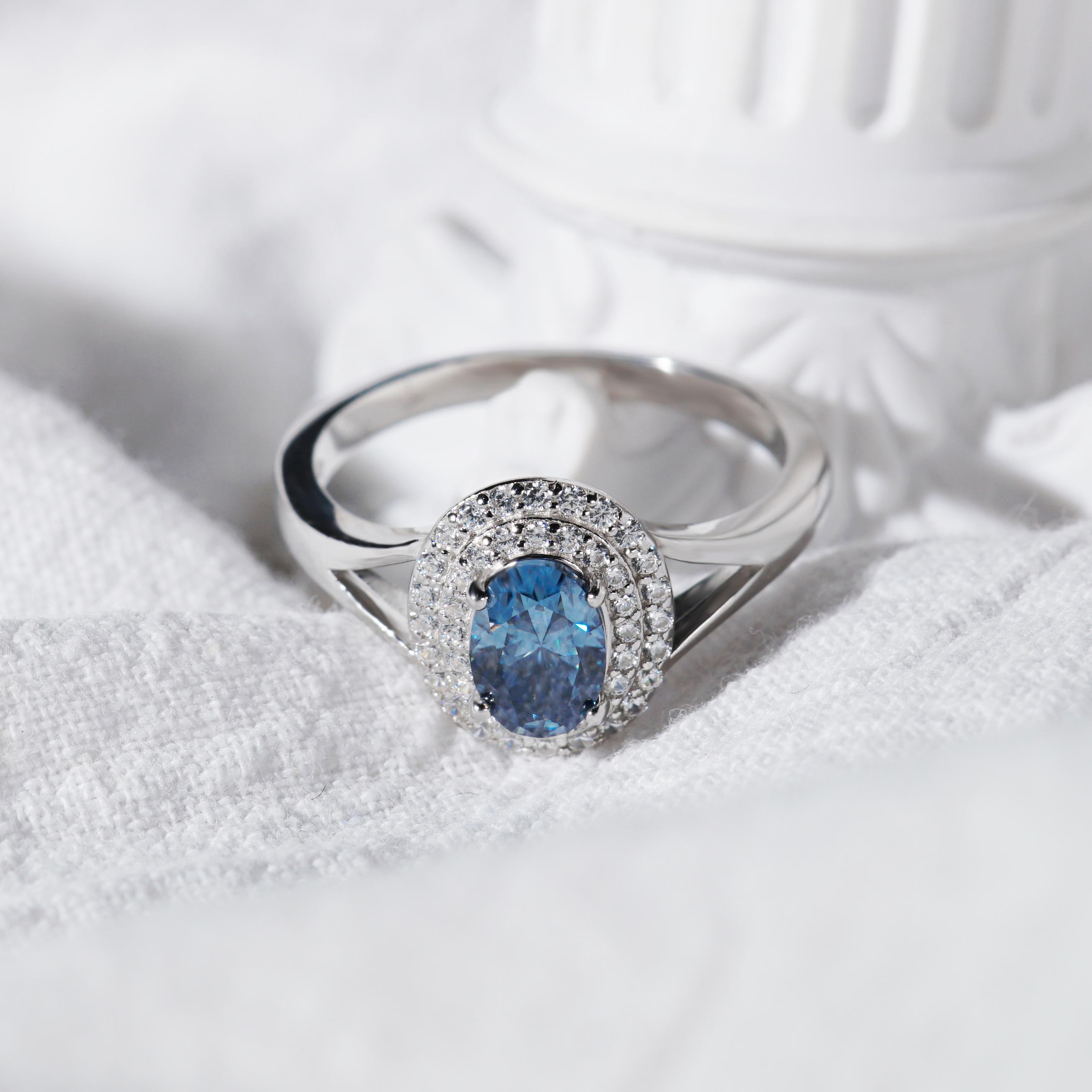 1ct Oval Synthetic Moissanite Double Halo Ring In 925 Sterling Silver Ring Band Jewelry Perfect Birthday Engagement Wedding Anniversary Gift for Women