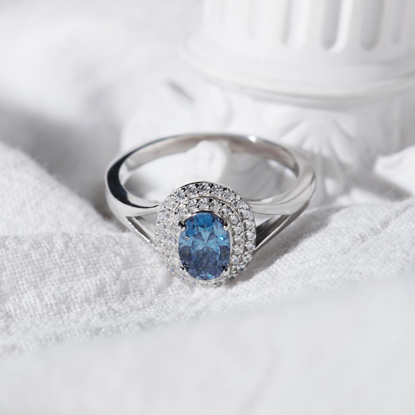 1ct Oval Synthetic Moissanite Double Halo Ring In 925 Sterling Silver Ring Band Jewelry Perfect Birthday Engagement Wedding Anniversary Gift for Women