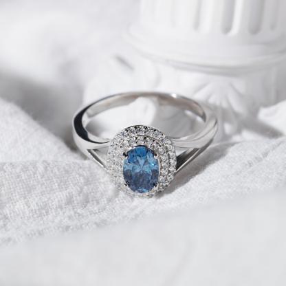 1ct Oval Synthetic Moissanite Double Halo Ring In 925 Sterling Silver Ring Band Jewelry Perfect Birthday Engagement Wedding Anniversary Gift for Women